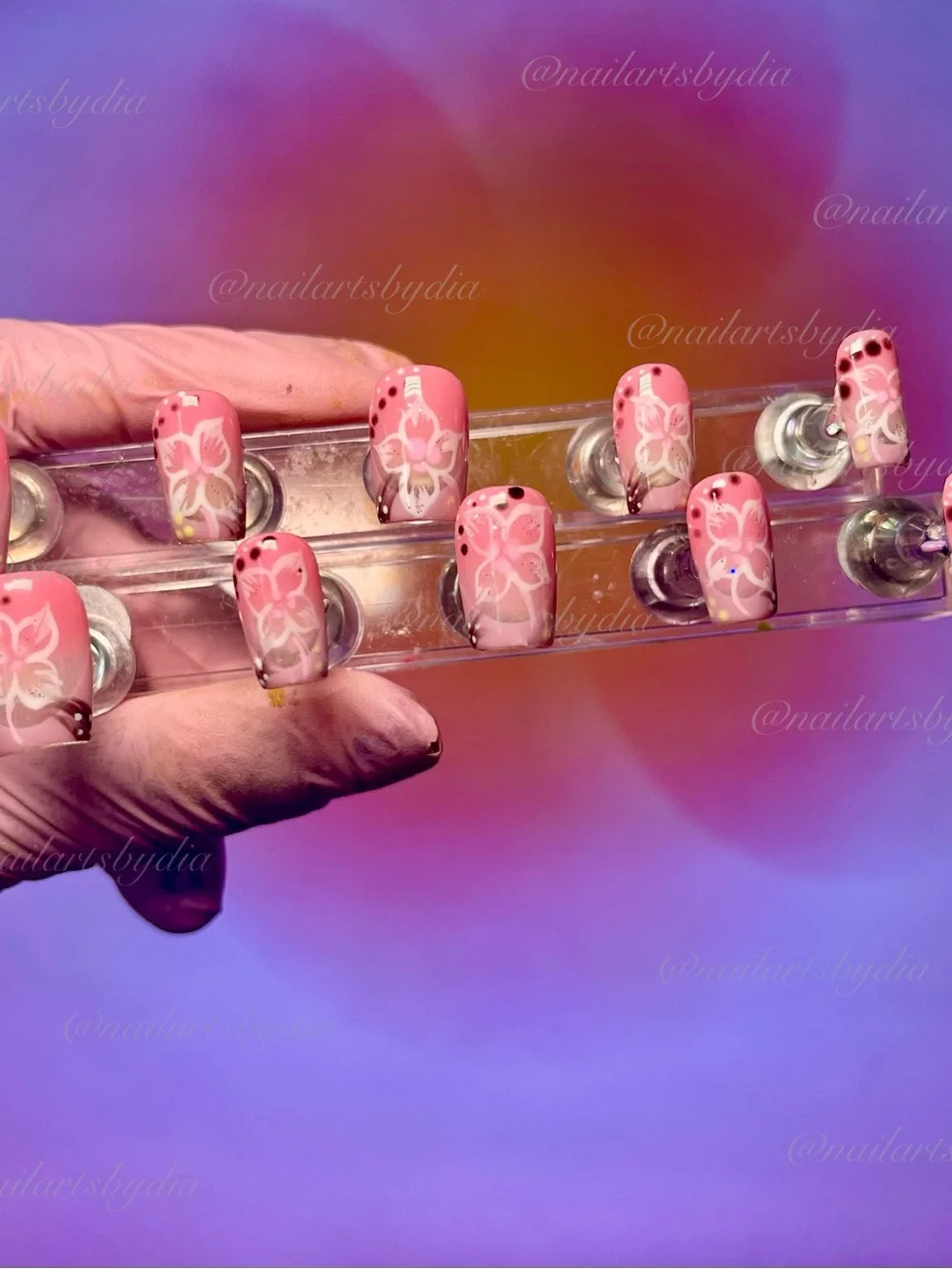 Pink Floral Press-On Nails - Acrylic Press-On Nails